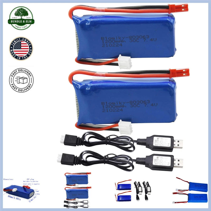 Rechargeable 7.4V Lipo Battery Pack with JST Plug for RC Trucks and Helicopters