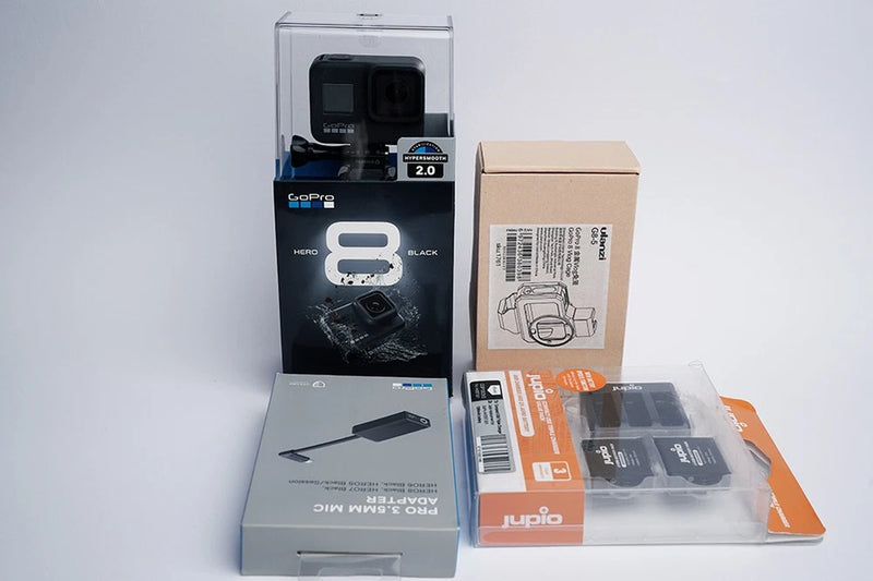 GoPro HERO8 Black action camera kit with accessories in retail packaging