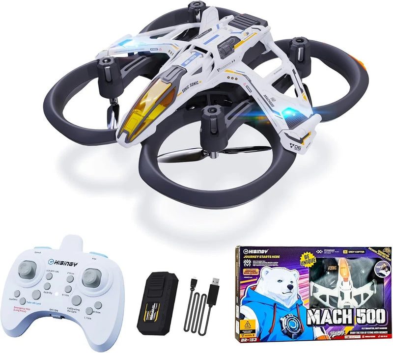 MACH 500 tiny quadcopter drone kit with controller, tools, and box