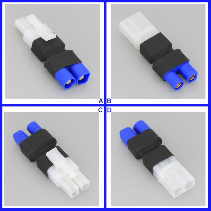 LiPo battery adapter EC3 to Tamiya with black housing and blue/white connectors