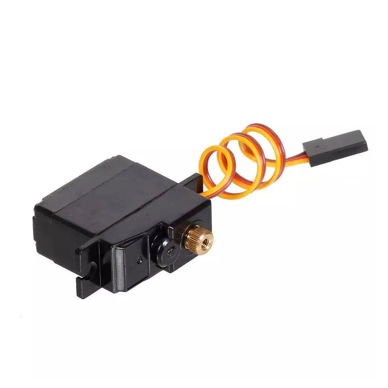 RC metal gear servo motor, black case with orange/yellow wires and output shaft