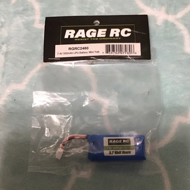 Rage RC RGRC2480 7.4V 500mAh 2S LiPo Battery Mini Trek 17+ Years Battery