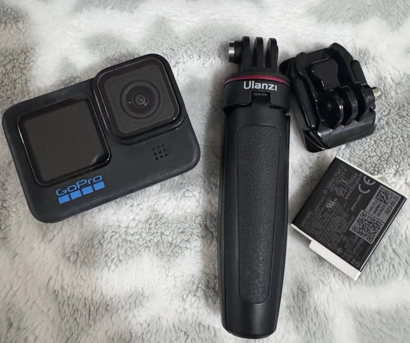 GoPro HERO8 Black action camera with handle grip, mount, and battery