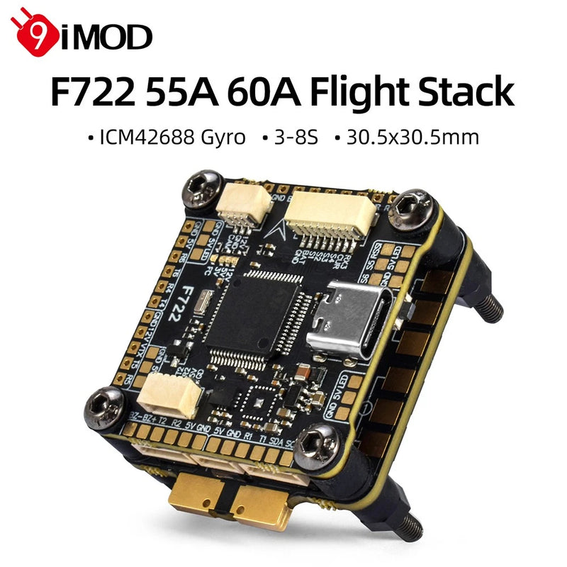 9IMOD F722 Flight Stack F722 Flight Control 55A/60A ESC 3-6S For RC Racing Drone