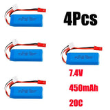 4Pcs 7.4v 450mAh 20C Lipo Battery for WLtoys K969 K989 K999 P929 P939 RC toy Car