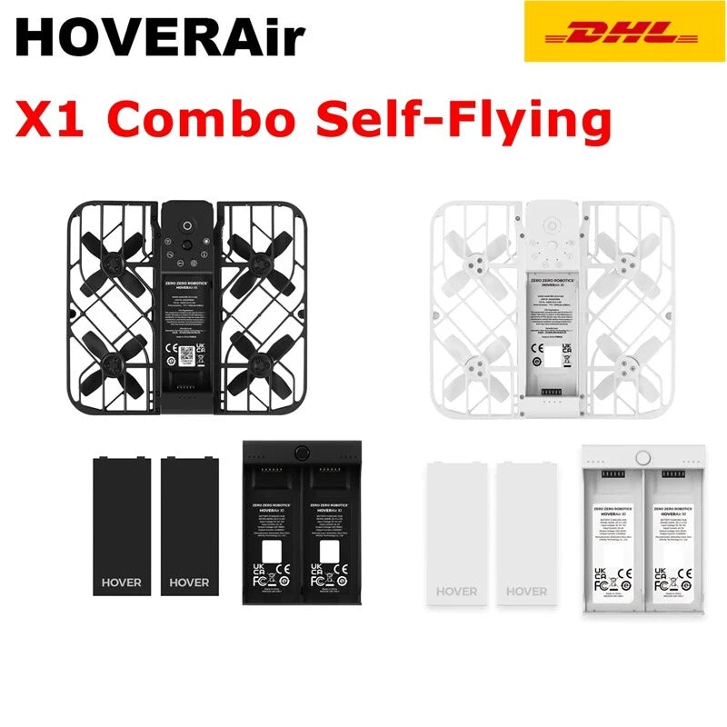 Pocket-sized drone kit with four-rotor frame and batteries, HOVERAir X1