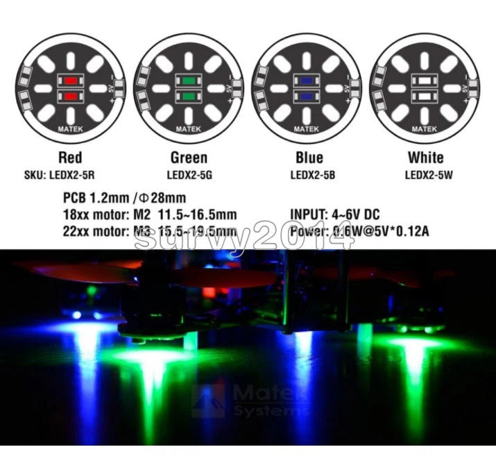 Multicopter motor mount LED light board set with red, green, blue, and white LEDs