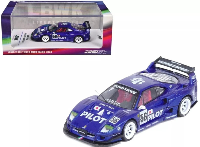 Blue #56 race car model with white stripes and 'PILOT' decals
