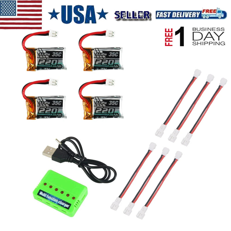 4pc 3.7V 220mAh RC LiPo Battery 35C With Charger for Eachine E010 JJRC H36 NIHUI Battery