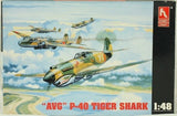 1:48 AVG P-40 Tiger Shark plastic airplane model kit box with aircraft artwork