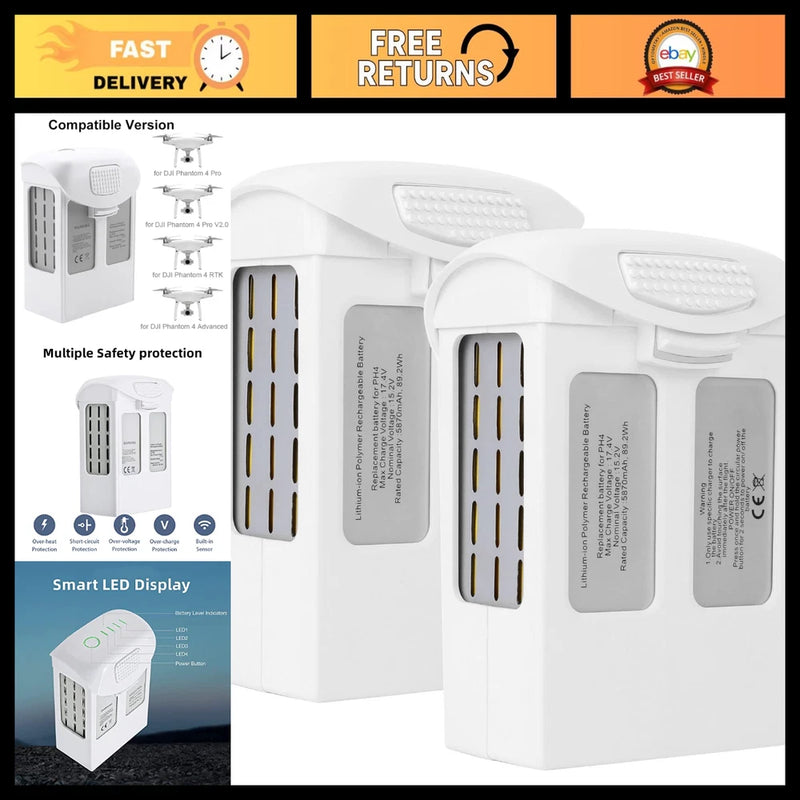 2-Pack 5870mAh Drone Replacement Batteries for Phantom 4/4 Advanced/Pro V2.0 Battery