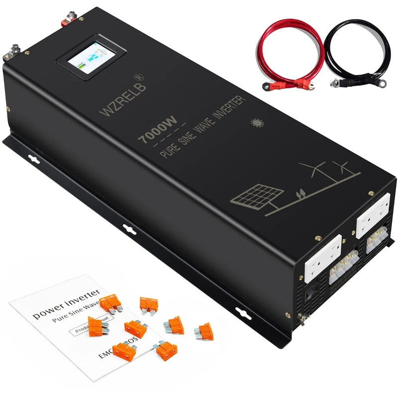 WZRELB 7000W Split Phase Pure Sine Wave Inverter 24V DC to 120V 240VAC 4 OUTLETS
