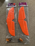 Orange aerobatic tail fins with hinges, in retail packaging