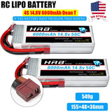 2pcs HRB 4S LiPo Battery 6000mAh 14.8V 60C Dean T for RC Helicopter Airplane Car