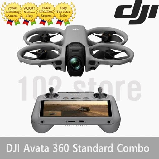 FPV drone with controller, gray quadcopter body and four propellers