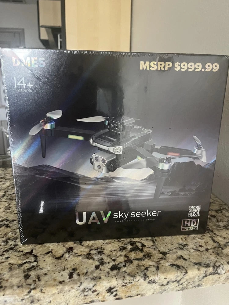 UAV Sky Seeker drone box showing front drone and HD label