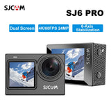 SJCAM SJ6 Pro 4K action camera with dual screens and front lens, rugged dark body