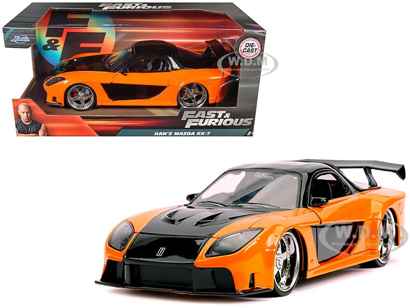 HAN'S MAZDA RX-7 RHD ORANGE & BLACK FAST & FURIOUS 1/24 DIECAST MODEL JADA 30732