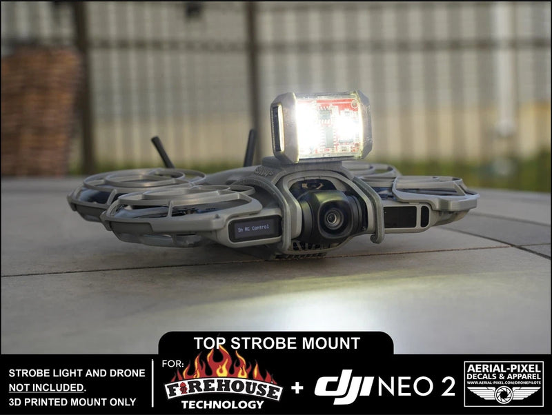 Top strobe light mount on DJI Neo 2 drone, Firehouse Technology ARC V kit