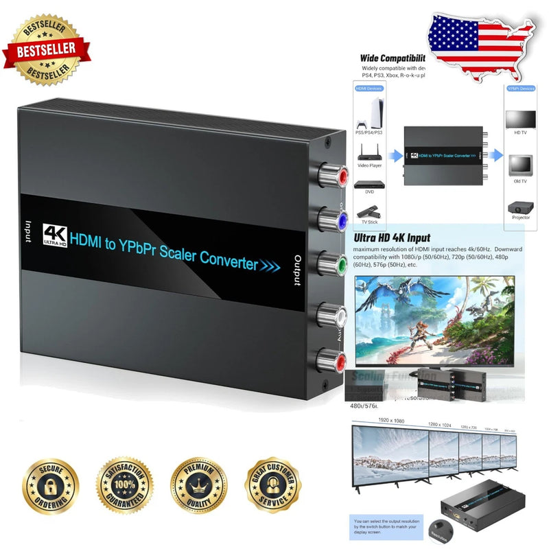 Pro HDMI to YPbPr Converter, 4K Input, Aluminum Case, Scaler Function