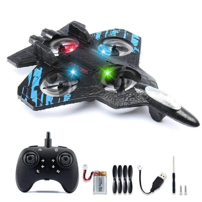 RC stunt drone toy with LED lights and handheld remote controller