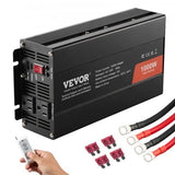 Black 1000W sine wave power inverter converter with AC sockets, USB and Type-C, cables