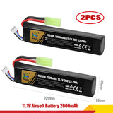 2Pcs 30C 11.1V 2000mAh Battery w/ Mini Tamiya Plug Connector for Model Airsoft
