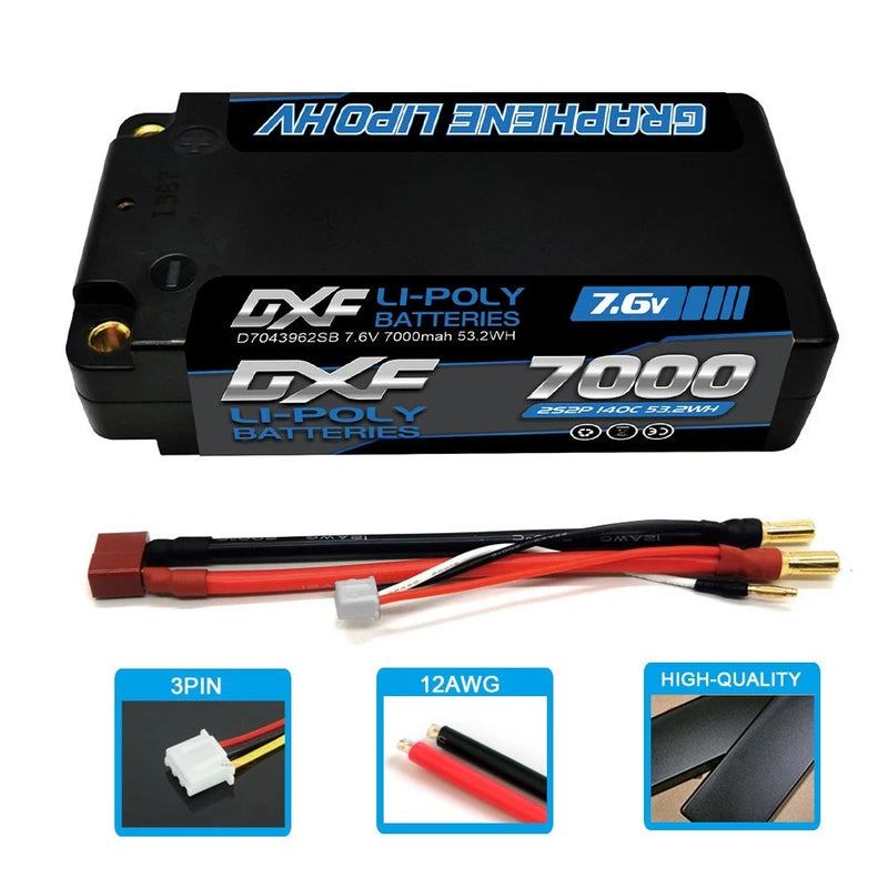 2x DXF 7000mAh 2S 7.6V 140C RC HardCase HV  Shorty Lipo Battery 1/8 Buggy