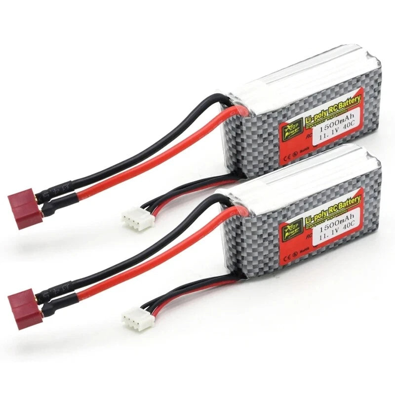 2Pack 11.1V 1500mAh 40C 3S LiPo Battery T Plug for RC Car Airplane Helicopter