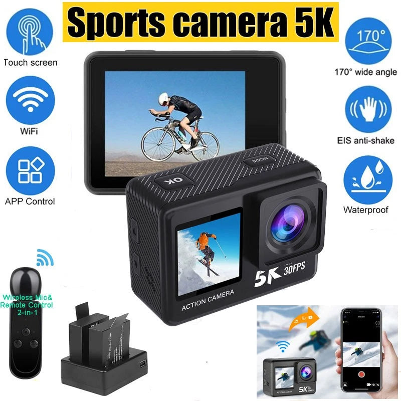 5K 4K 60fps EIS WIFI Action Camera Sport DV Dual Screen Bike Recorder Waterproof