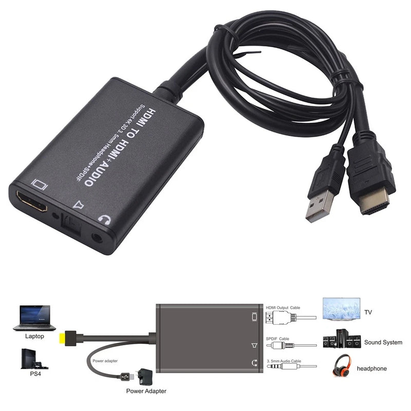 4K X 2K HDMI to HDMI + Optical TOSLINK SPDIF + 3.5mm Audio Extractor Converter