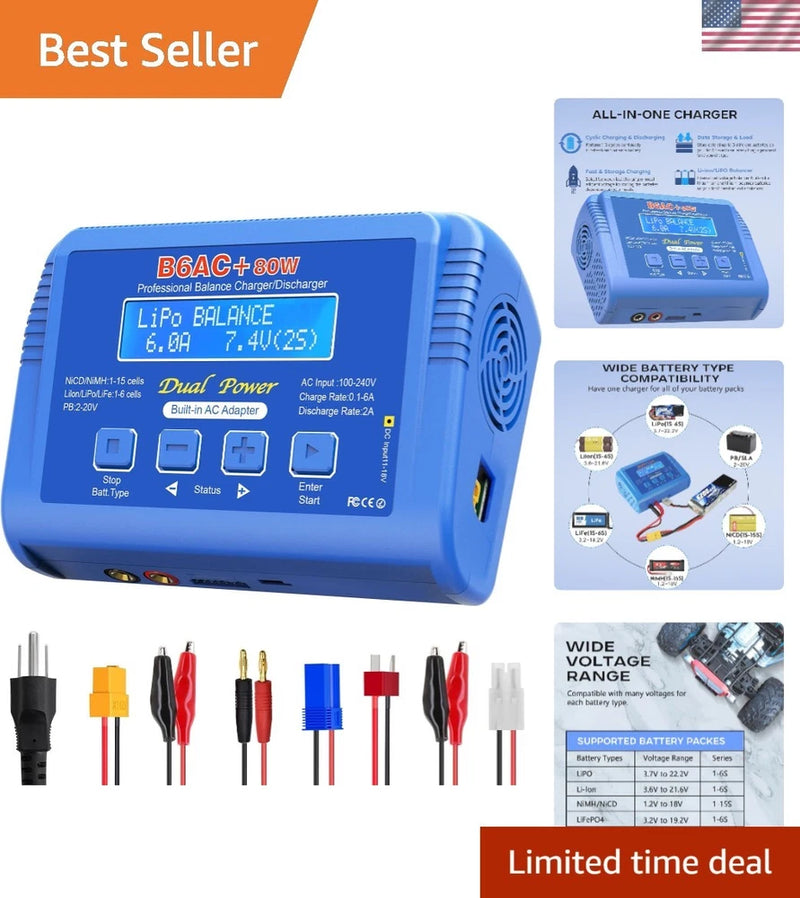 LiPo Charger 80W 6A, RC Fast Balance Battery Charger Discharger Battery