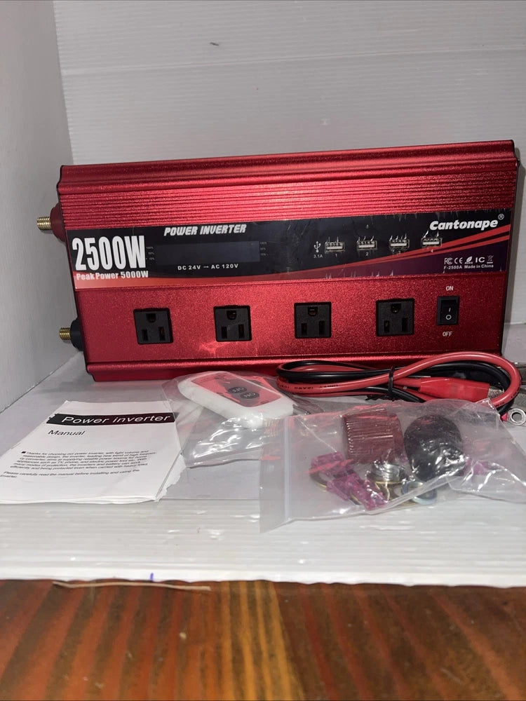 2500W rated Power Inverter DC 24V to AC 120V Converter Car Camp 4 USB & Plug NEW