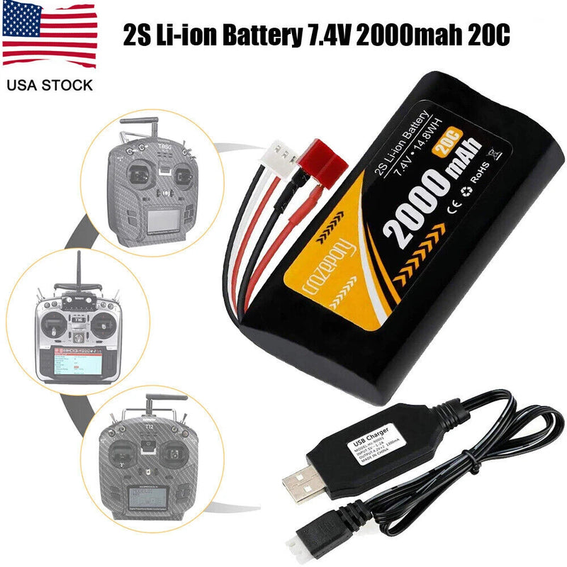 7.4V 2S 2000mah Li-ion Battery 20C T Plug & JST-XH Plug with USB Charger for RC Battery