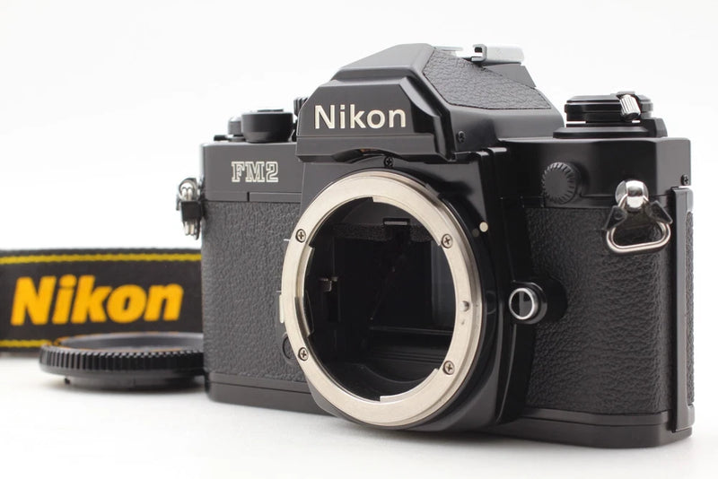 Black Nikon film camera body with front lens mount