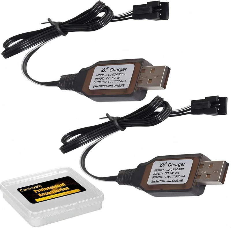 RC lipo battery charger with USB-A plug and SM-3PIN connector, dual cable set