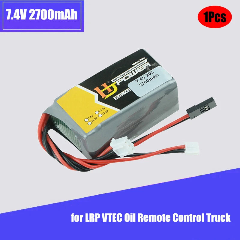2S Lipo Battery 7.4V 2700mah 20C with Futaba JR Plug for LRP VTEC Oil RC Truck
