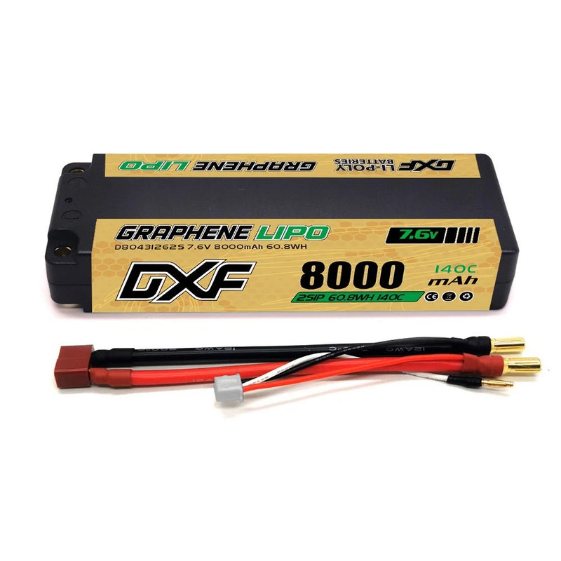 2xDXF 2S LiPo Battery 7.6V 140C 8000mAh DEANS/T 5MM GOLDEN RC Racing tour car