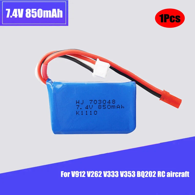 7.4V High Rate 850mAh 25C JST Plug Rechargeable LiPo Battery For Helicopter RC