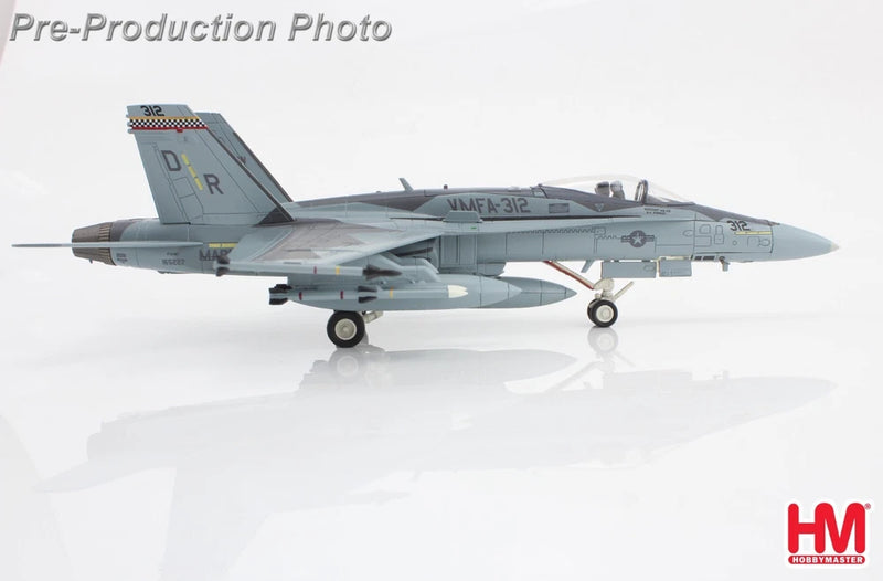 Hobby Master 1:72 F/A-18C Hornet aircraft model, grey-blue camouflage with VMFA-312 markings