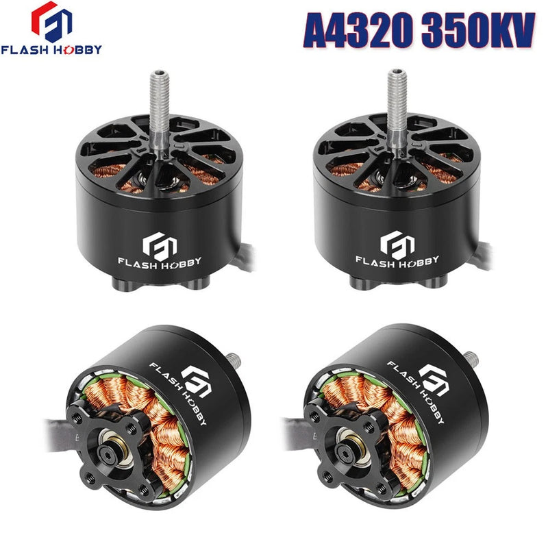 Flash Hobby black 350KV brushless RC motor with cooling fins and exposed copper stator