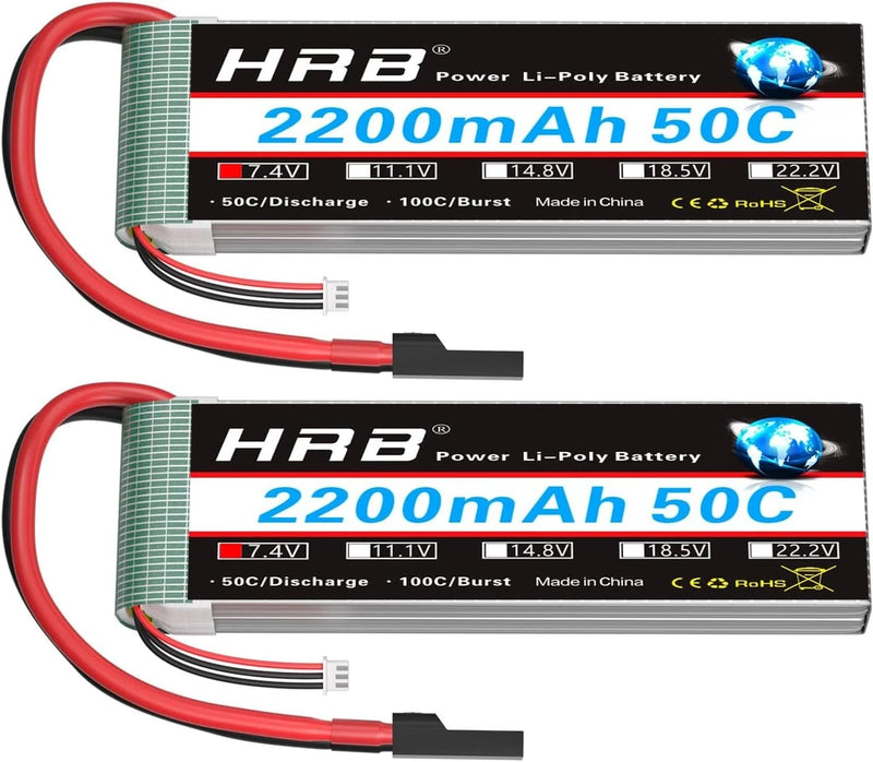 2S 2200mAh Lipo Battery 7.4V 50C TR Compatible with Plane Battery