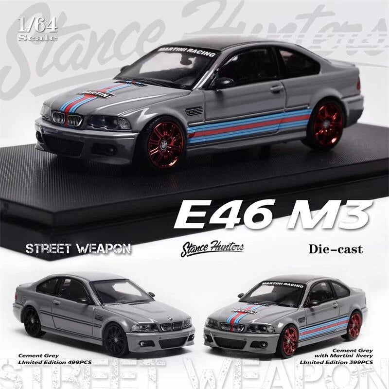 Stance Hunters x Street Weapon 1:64 E46 M3 Cement grey Martini Lattice Model Car