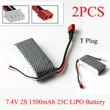 2PCS 7.4V 1500mAh Lipo Battery T Plug for Wltoys 12428 12423 12401 12404 RC Car Battery
