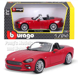 2016 Fiat 124 Spider 1/24 Scale Diecast Model  Bburago - RED w/ BOX