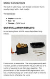 RC servo motor with black body, brass gear, and mounting screws and pins