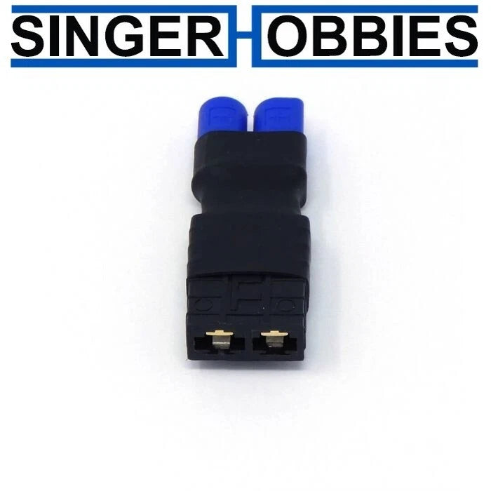 MT RACING battery adapter with black housing and EC3-style gold pins, blue connector caps