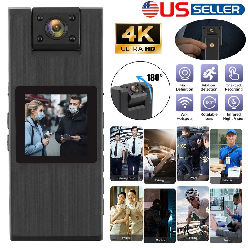 4K WiFi 1080P Audio Video DVR IR Night Cam HD Camcorder Mini Police Body Camera