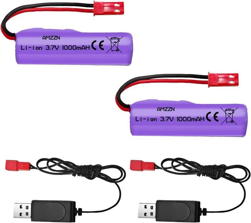 2PCS 3.7V 1000mAh Li ion Battery with JST 2P Plug and USB for Huina 1337 1338