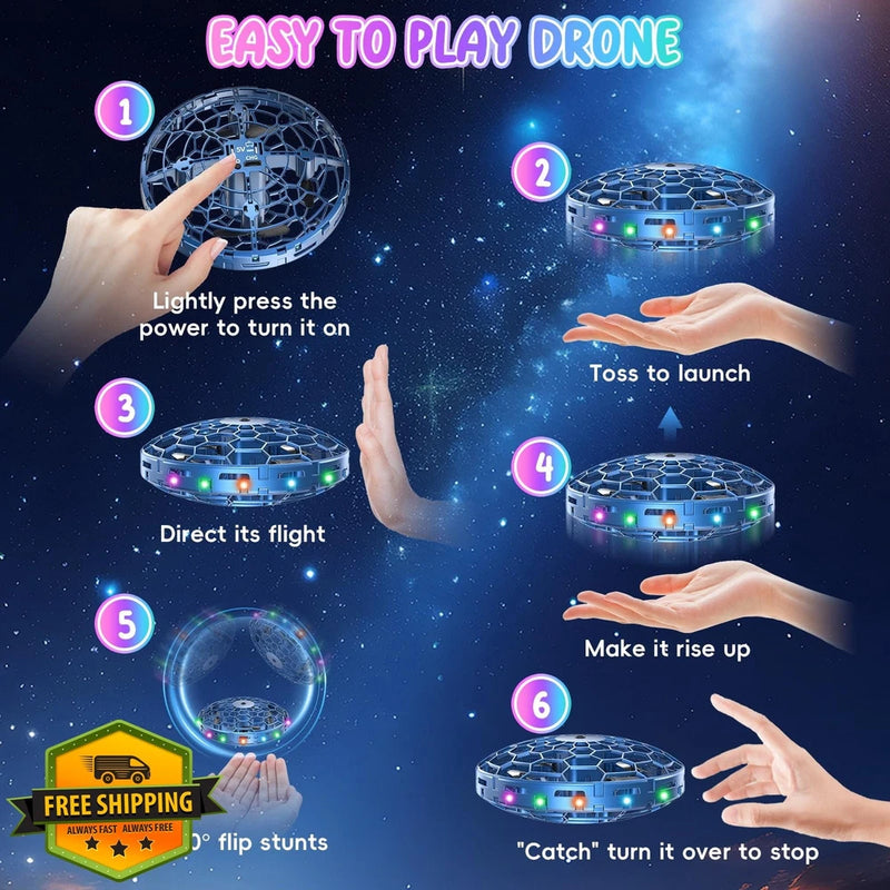 TSM005 Mini Drone UFO Toy Blue - Hand Operated Flip Stunt Hover